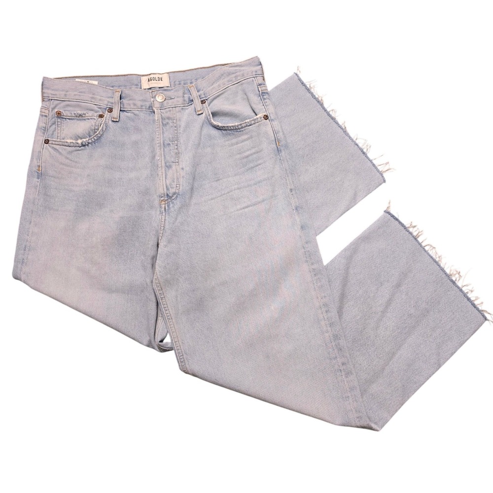 Agolde Ren Womens 29 Wide Leg Jeans Light Wash Blue Raw Hem High Rise A9191-1463
